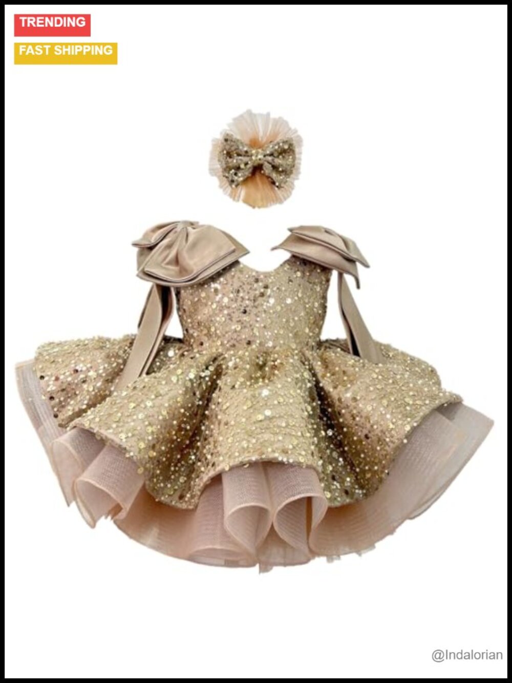 Girls Fairy Tale Tutu Dress Sequin Party Dress with Bow Headband